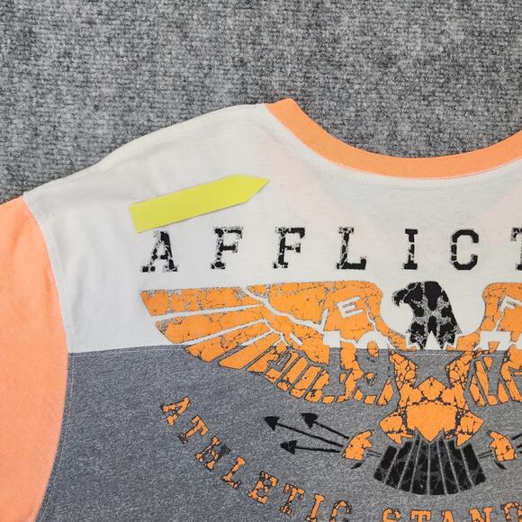 Affliction Shirt Mens 2XL Gray Orange Short Sleeve Tee Live Fast Eagle USA Made - Picture 12 of 14